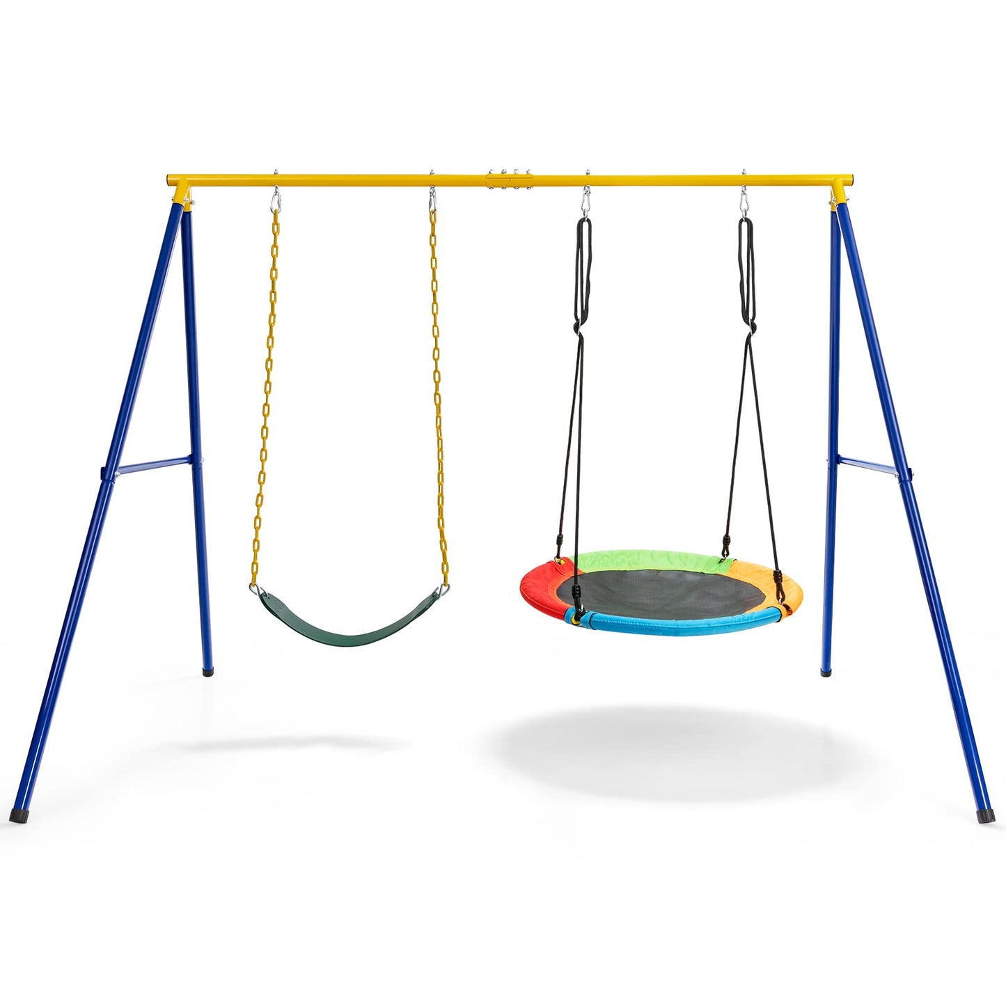 DREAMADE Doppelschaukel mit Schaukelgestell, bis 300kg belastbar, Gartenschaukel Kinderschaukel Outdoor für Kinder Garten Schaukelgerüst Schaukelset mit Metallgestell (Schaukelgestell+2 Schaukeln)