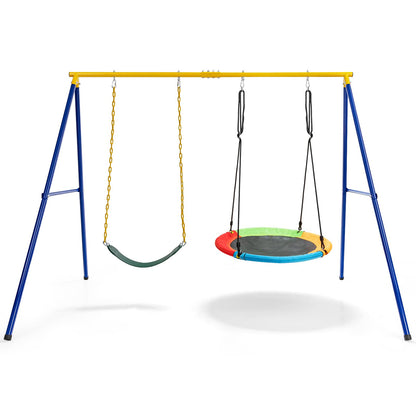 DREAMADE Doppelschaukel mit Schaukelgestell, bis 300kg belastbar, Gartenschaukel Kinderschaukel Outdoor für Kinder Garten Schaukelgerüst Schaukelset mit Metallgestell (Schaukelgestell+2 Schaukeln)