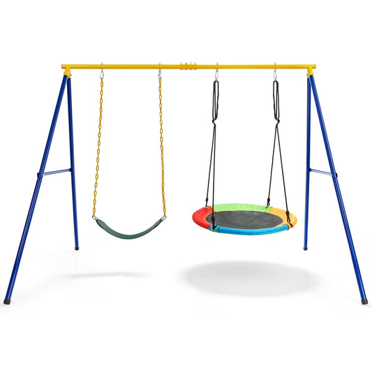 DREAMADE Doppelschaukel mit Schaukelgestell, bis 300kg belastbar, Gartenschaukel Kinderschaukel Outdoor für Kinder Garten Schaukelgerüst Schaukelset mit Metallgestell (Schaukelgestell+2 Schaukeln)