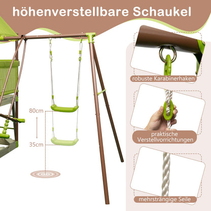 DREAMADE 7 IN 1 Spielturm mit Rutsche & Schaukel & Sandkasten & Kleterseil & Wippe & Leiter & Spielhaus, Klettergerüst Outdoor Kinder Kletterturm für den Garten