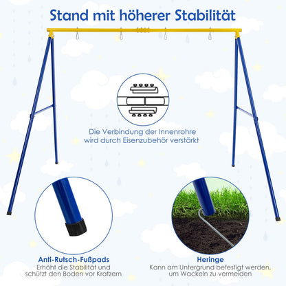 DREAMADE Doppelschaukel mit Schaukelgestell, bis 300kg belastbar, Gartenschaukel Kinderschaukel Outdoor für Kinder Garten Schaukelgerüst Schaukelset mit Metallgestell (Schaukelgestell+2 Schaukeln)