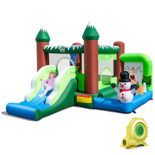 DREAMADE Aufblasbare Hüpfburg mit Gebläse, 6-in-1 Schneemann-Springburg mit Rutsche & Sprungbereich, Indoor/Outdoor Hüpfburg für Kinder ab 3 Jahre, 380 x 340 x 245 cm