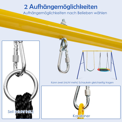 DREAMADE Doppelschaukel mit Schaukelgestell, bis 300kg belastbar, Gartenschaukel Kinderschaukel Outdoor für Kinder Garten Schaukelgerüst Schaukelset mit Metallgestell (Schaukelgestell+2 Schaukeln)