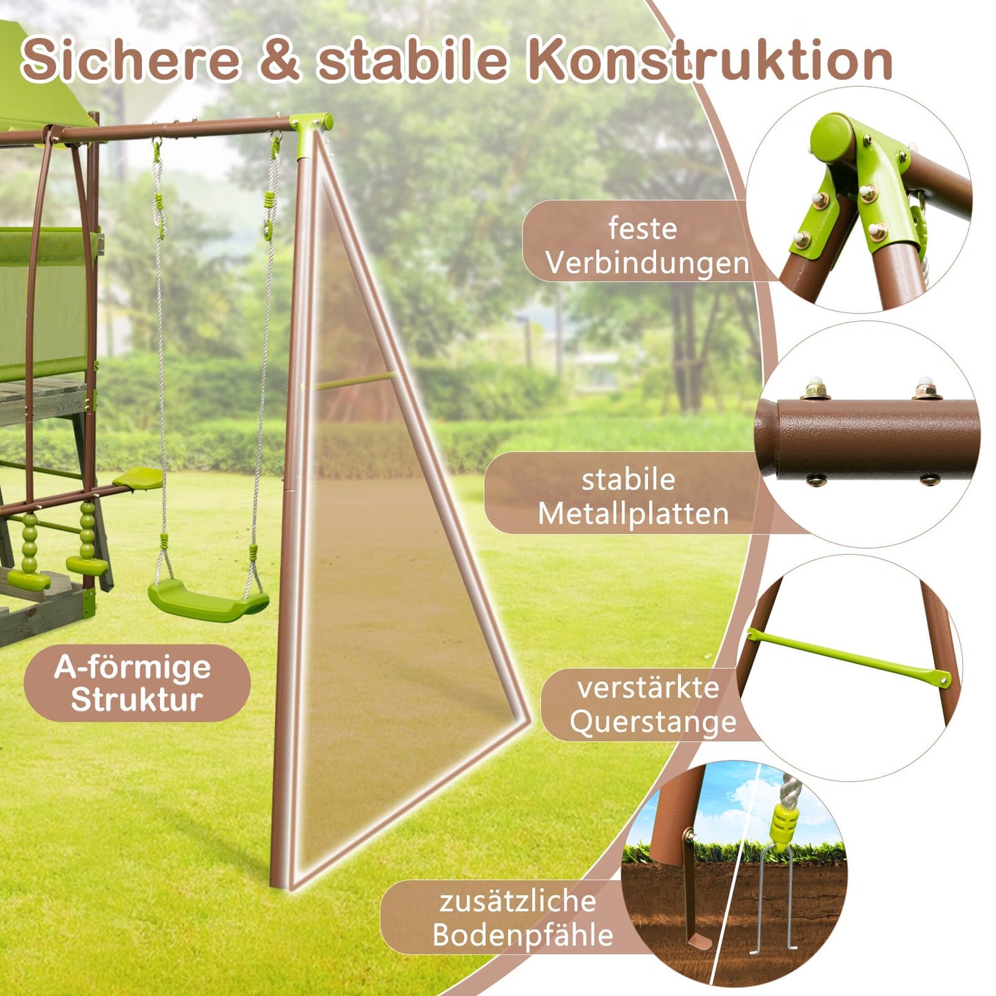 DREAMADE 7 IN 1 Spielturm mit Rutsche & Schaukel & Sandkasten & Kleterseil & Wippe & Leiter & Spielhaus, Klettergerüst Outdoor Kinder Kletterturm für den Garten