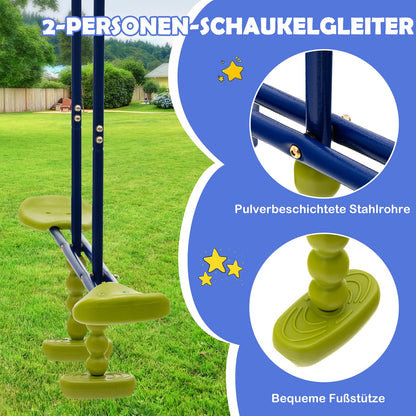 DREAMADE 3-in-1 Schaukelgestell mit Schaukel & Wippe & Turnringe, Schaukelgerüst aus Metall, Gartenschaukel, Kinderschaukel Outdoor mit Gestell für Garten Hof