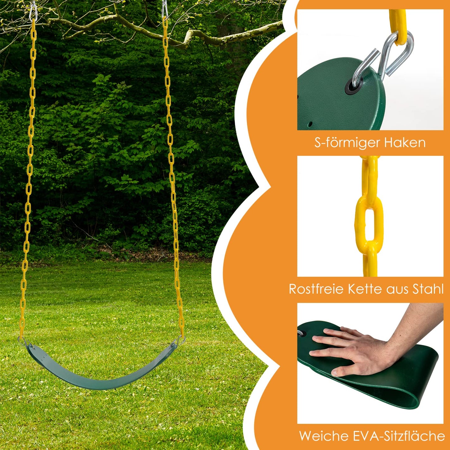 DREAMADE Doppelschaukel mit Schaukelgestell, bis 300kg belastbar, Gartenschaukel Kinderschaukel Outdoor für Kinder Garten Schaukelgerüst Schaukelset mit Metallgestell (Schaukelgestell+2 Schaukeln)