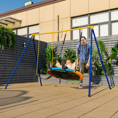 DREAMADE Doppelschaukel mit Schaukelgestell, bis 300kg belastbar, Gartenschaukel Kinderschaukel Outdoor für Kinder Garten Schaukelgerüst Schaukelset mit Metallgestell (Schaukelgestell+2 Schaukeln)