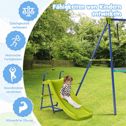 DREAMADE 4 in 1 Schaukelgestell mit 2 Kinderschaukel & Rutsche & Basketballkorb, Gartenschaukel Schaukelgerüst mit 2 Schaukeln, Kinderschaukel Outdoor mit Schaukelgestell aus Metall für Kinder ab 3