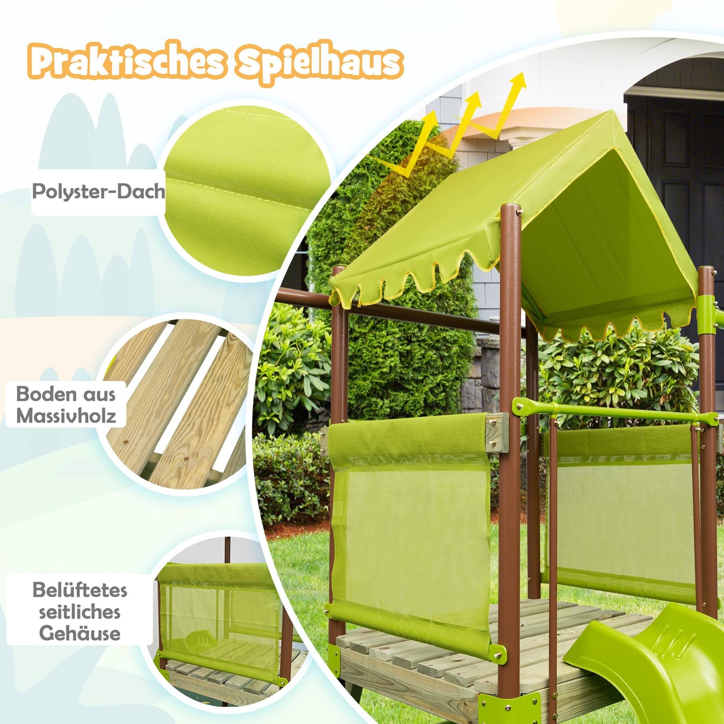 DREAMADE 7 IN 1 Spielturm mit Rutsche & Schaukel & Sandkasten & Kleterseil & Wippe & Leiter & Spielhaus, Klettergerüst Outdoor Kinder Kletterturm für den Garten
