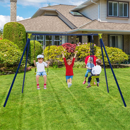 DREAMADE 3-in-1 Schaukelgestell mit Schaukel & Wippe & Turnringe, Schaukelgerüst aus Metall, Gartenschaukel, Kinderschaukel Outdoor mit Gestell für Garten Hof